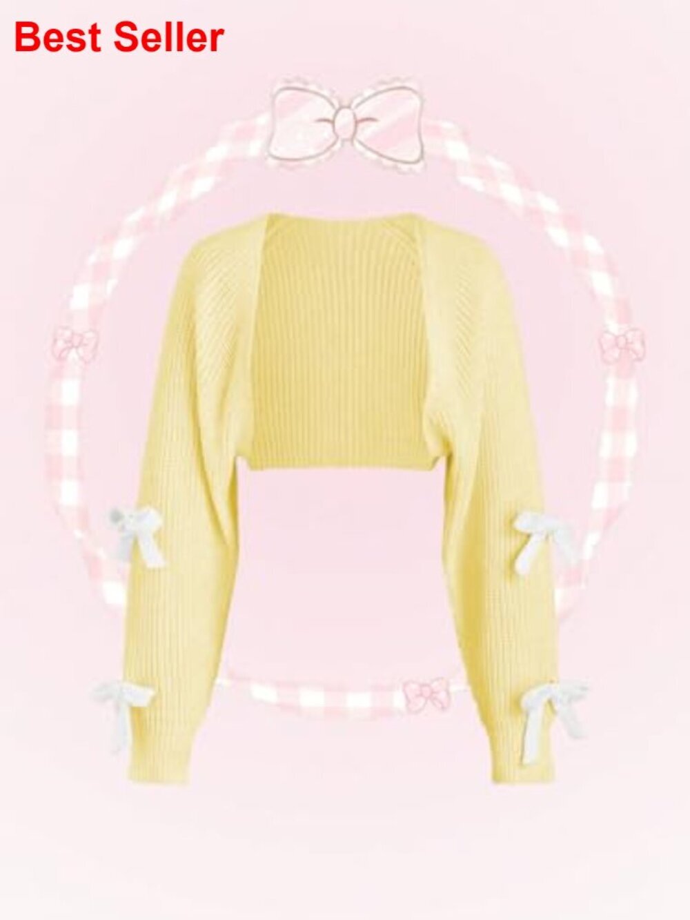 Cropped Cardigan Long Sleeve Knitted Shrug Bow Sweater - Picture 6 of 7